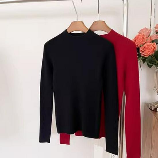 

Women s Ribbed Knitted Half-High Neck Sweater - Thick, Solid Color Base Layer for Autumn/Winter L