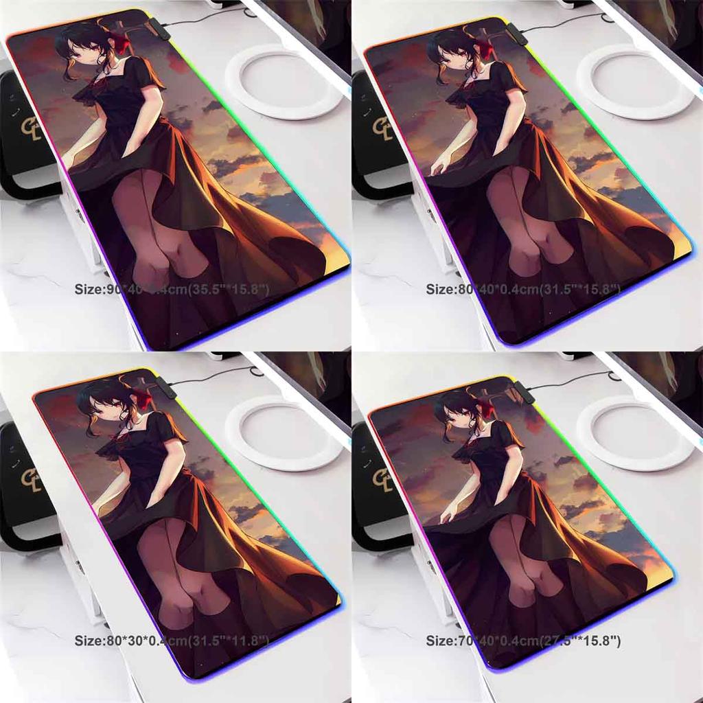 Anime Kaguya-sama Large Non-slip Mouse Pad LED Backlit Shinomiya Kaguya Leopard Mouse Pad Table Overwatched Gaming Keyboard Mat