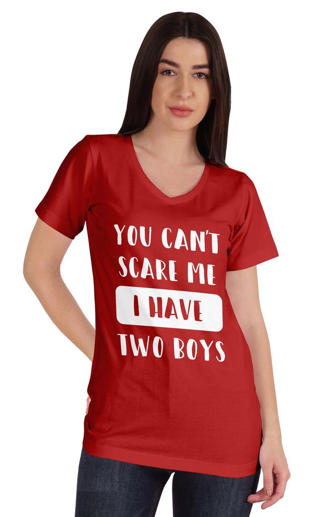 Inkmeso You Can't Scare Me I Have Two Boys Funny Graphic Mom Tshirt Cotton Top