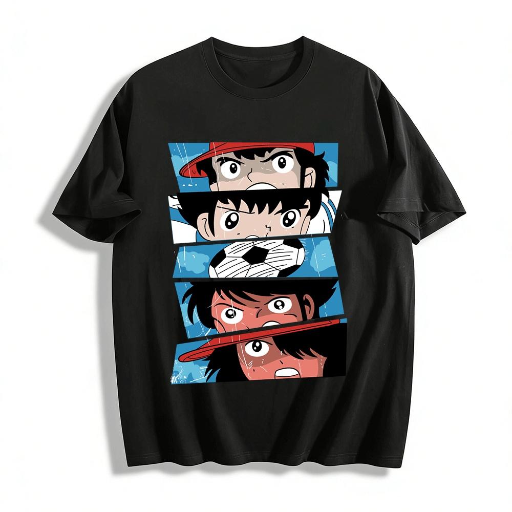 Captain Tsubasa Hot Blooded Storyboard Print Anime Retro Sports T-Shirt Pure cotton T-shirt XXS