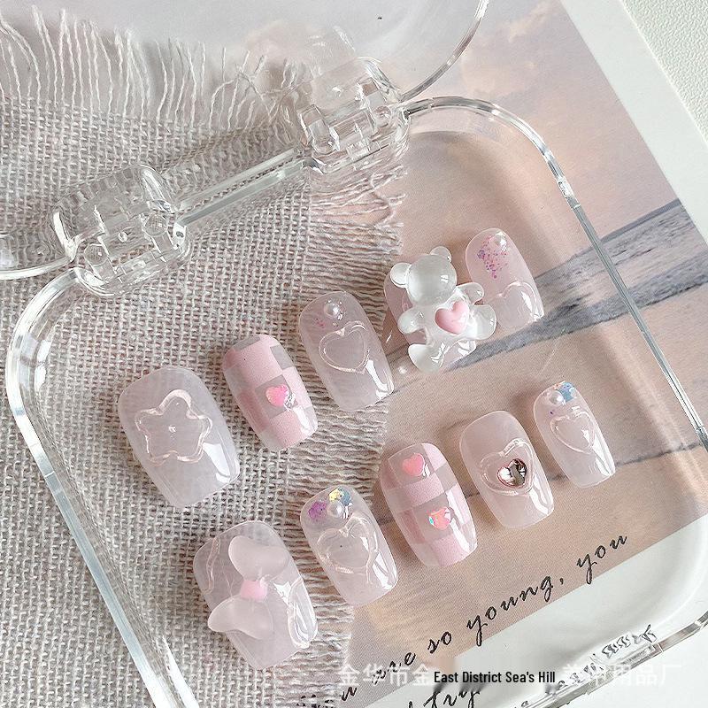 

2024 Girlish Short Cute Wearable Handmade Removable Nail Art Patches