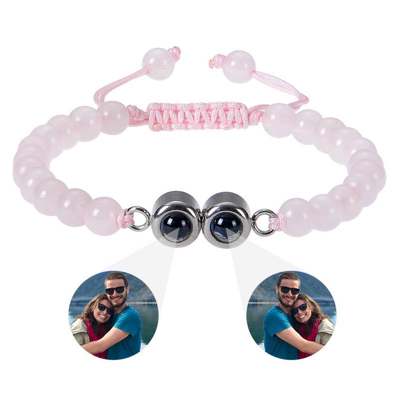 Naturstein Projektionsarmband: 100 Sprachen Benutzerdefinierter Weißer Türkis Mattierter Stein Paarschmuck