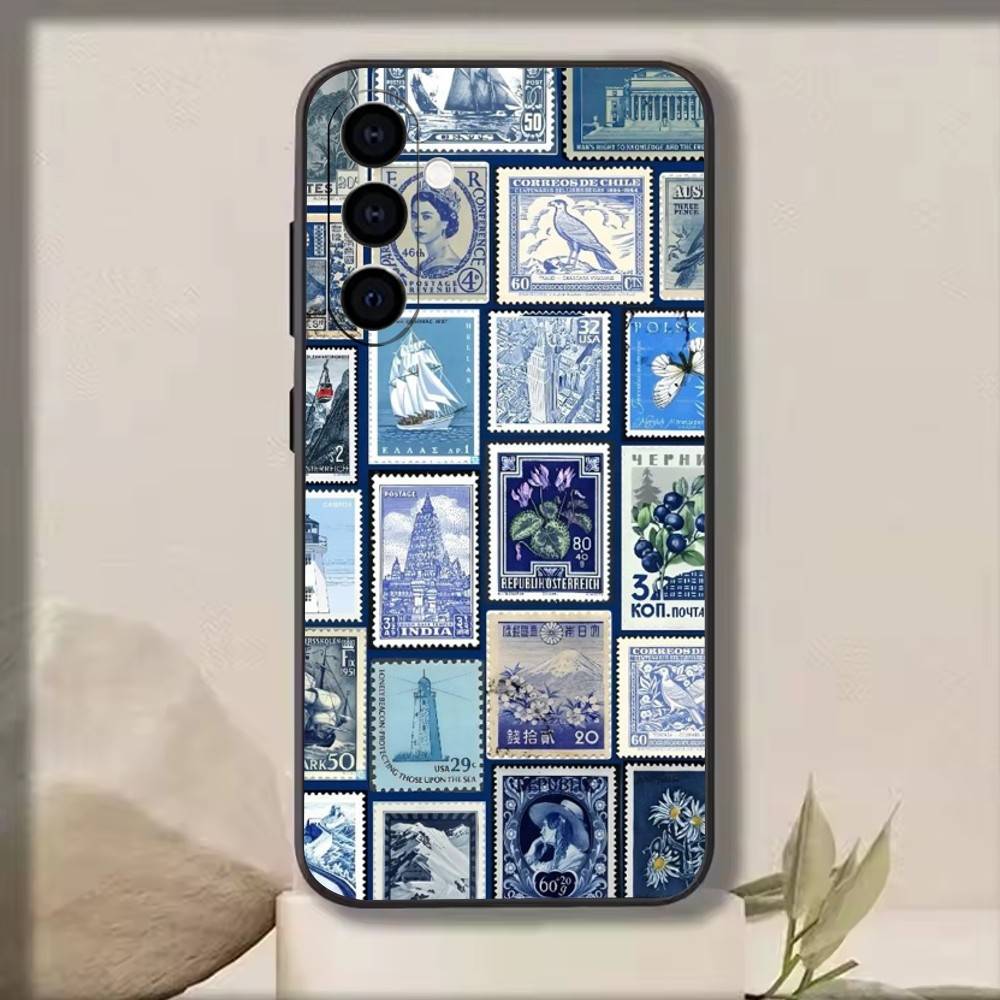 Retro Stamp Phone Case For Samsung Galaxy A73,A72,A71,A70,A53,A52,A51,Soft Silicone Black Cover