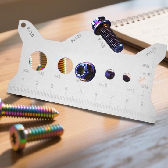 Screw Measuring Ruler with Thread Recognizer Lightweight Compact Bolt Length Checker Stainless Steel Bolt Size Tool