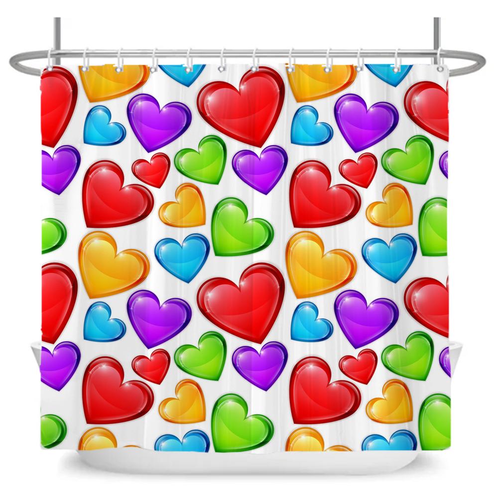 Love Shower Curtain Bathroom Curtain Girl Romantic Heart-Shaped Pattern Waterproof Polyester Cloth Home Decor Curtain With Hooks