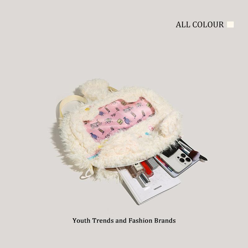 Three-flower kitten food intake cute backpack plush doll backpack female