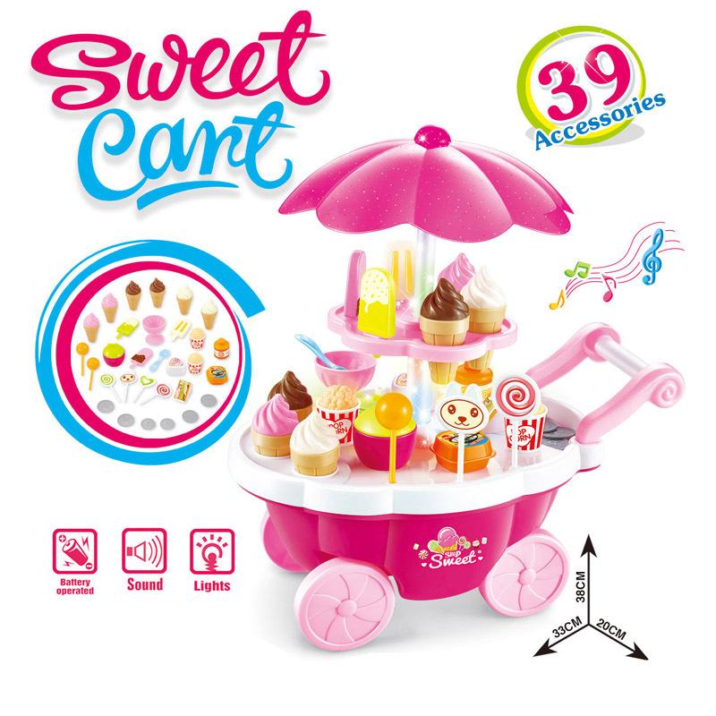 Children'S Play House Kitchen Toys Lights Mini Candy Trolley Girls Ice Cream Ice Cream Shop Supermarket Set