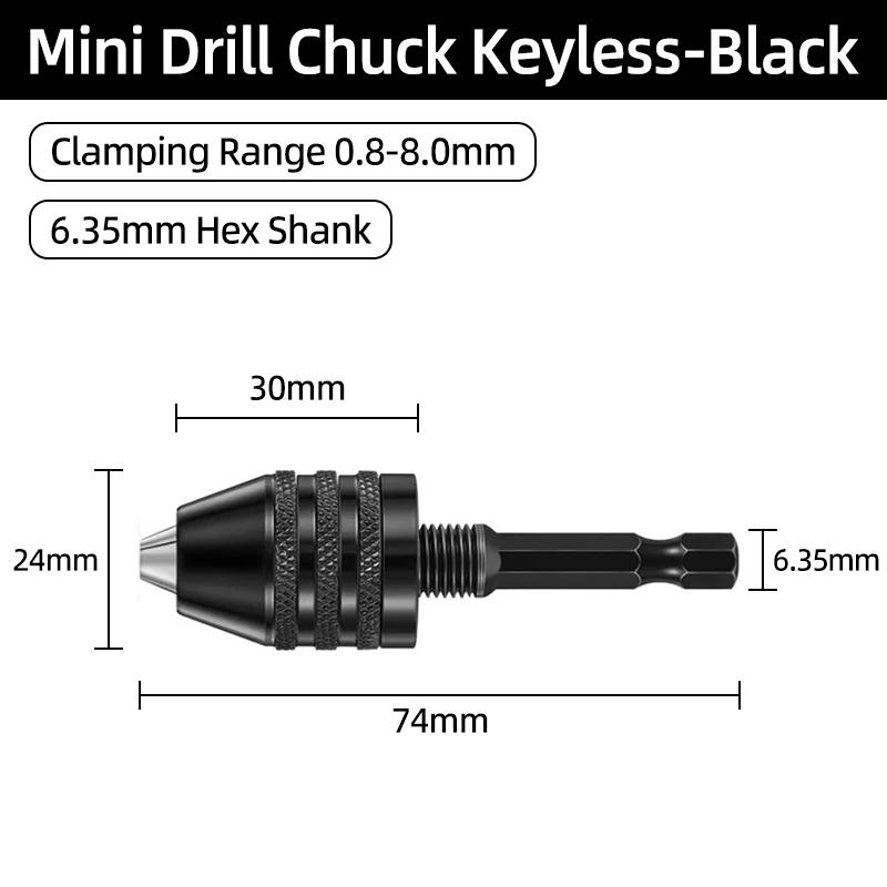 Mini Keyless Chuck Quick Change Electric Drill Bits Collet Converter Extension Screwdriver Chucks Adapter Fixture 1/4" Hex Shank