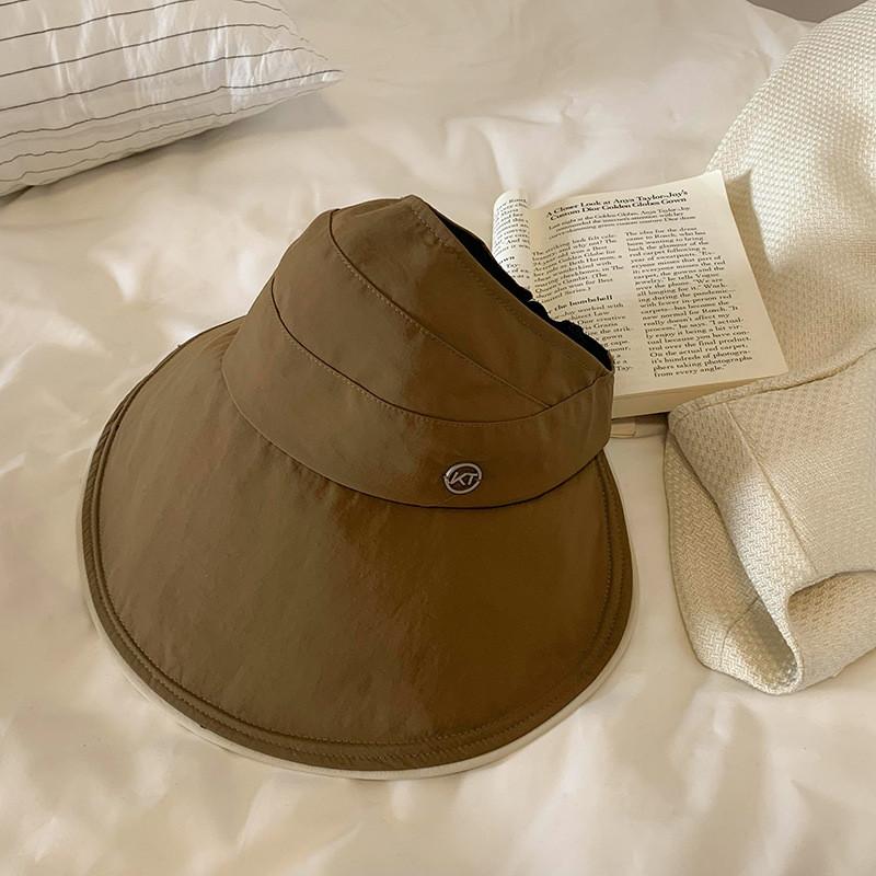 Trendy Brim Large Summer Hat For Women Uv Protection Black Sun Visor Cap