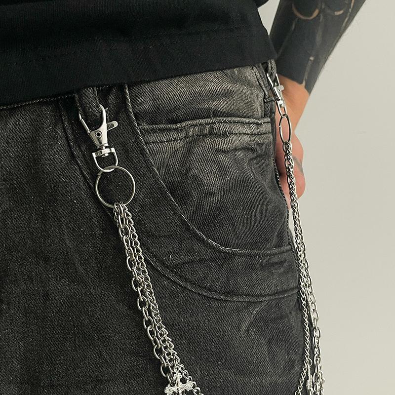 Punk Rock Çok Katmanlı Haç Pantolon Bel Zinciri Erkek Kadın Cüzdan Charm Kot Unisex Hip-Hop Takı Hediye