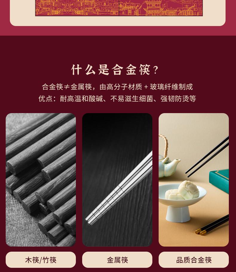 Dunhuang Co branded Huangfu 8 Double Set Alloy Chopsticks Gift Box with Gift Bag