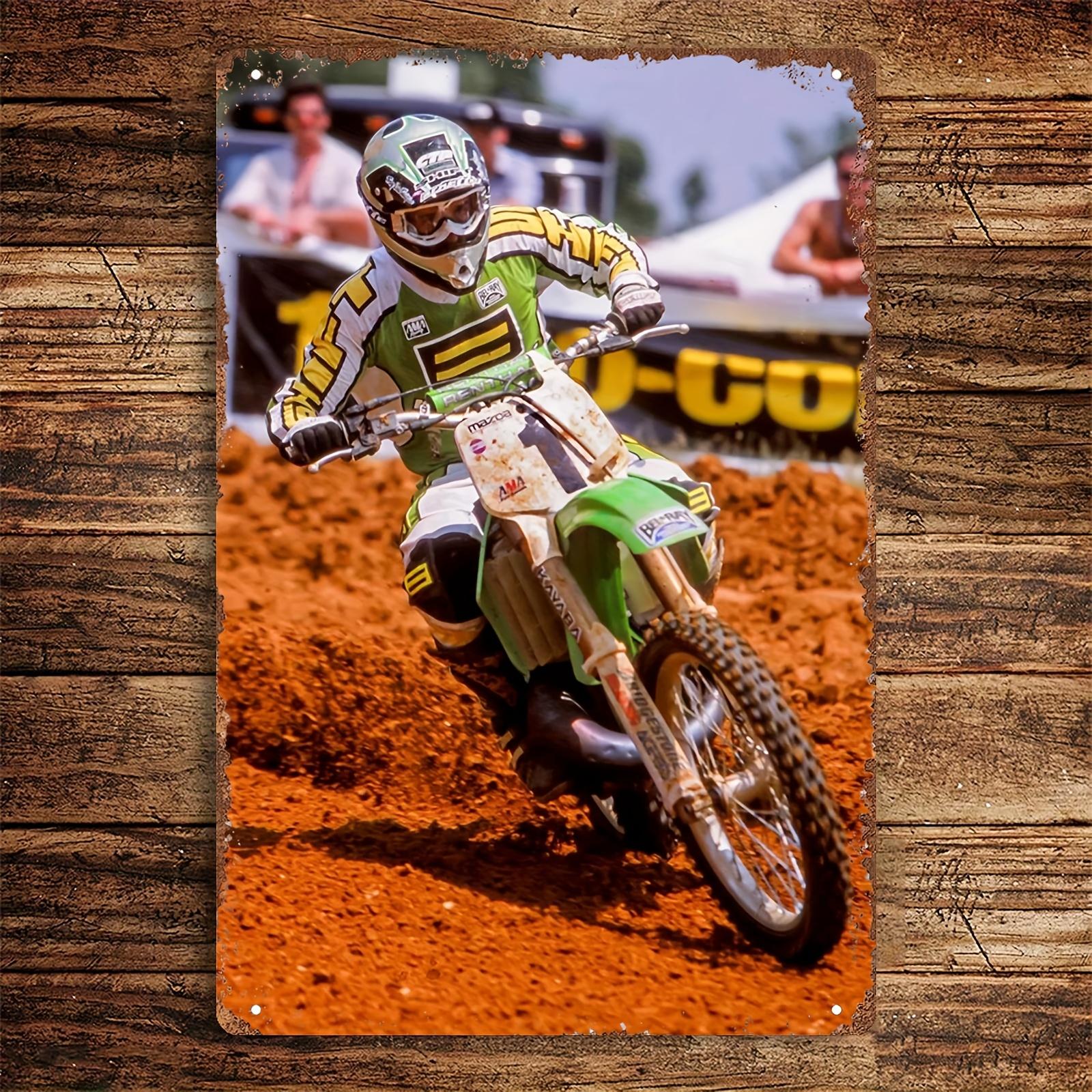 

Jeff Emig Motocross Star Metal Sign Dynamic Wall Art with Green and White Decor Rustic Driver Star Design for Home Deco 20x30cm（7.8x11.8inch）