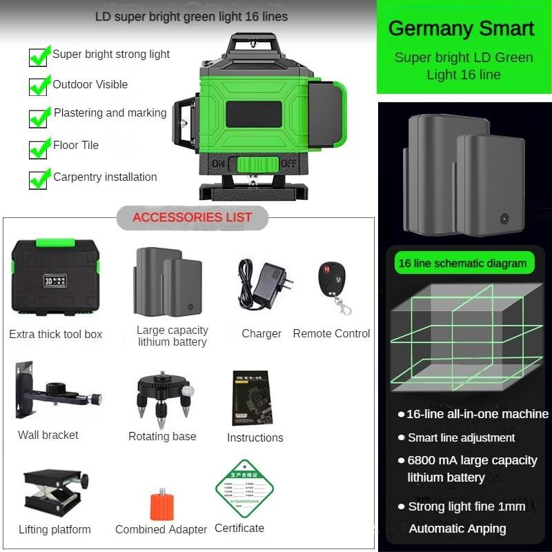 8/12/16 Line Green Automatic Leveling Instrument High Precision Infrared Waterproof  Multifunction Measuring Tool Green Laser Level