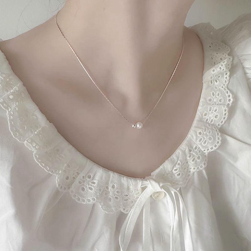 Stacked Lava Droplet Necklace, Pearl Collarbone Chain, Niche High-end Feeling, Snake Bone Chain, New Style