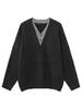 Korean Style Men's V-Neck Knit Sweater: Versatile Fake Two-Piece for Autumn/Winter