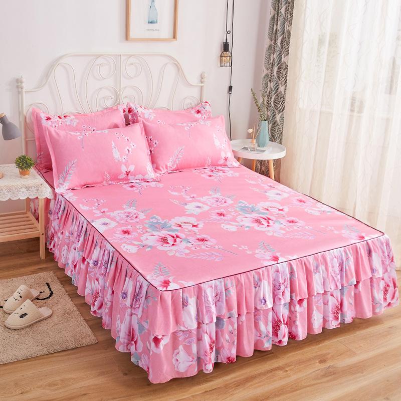 Comfortable, Relaxing, Breathable, Skin-friendly Three-piece Set: One Bed Skirt + Two Pillowcases (without Pillow Core)