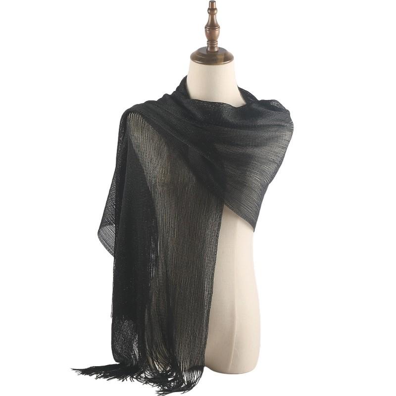 Bohemian Sheer Scarf With Shimmering Lurex Thread Lightweight Wrap Travel Beach UV Protection