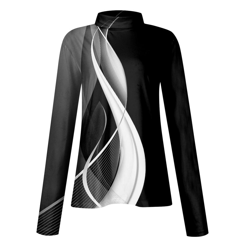 Camisas de manga larga con cuello alto para mujer, estampadas, moda de otoño, básica, ajustada, suave, térmica