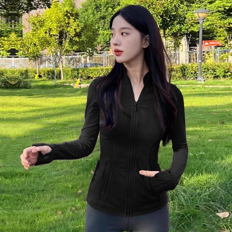 

Женская приталенная куртка для йоги на весну-лето: Топ для фитнеса с воротником-стойкой, на молнии, быстросохнущий, с длинным рукавом Extra Large