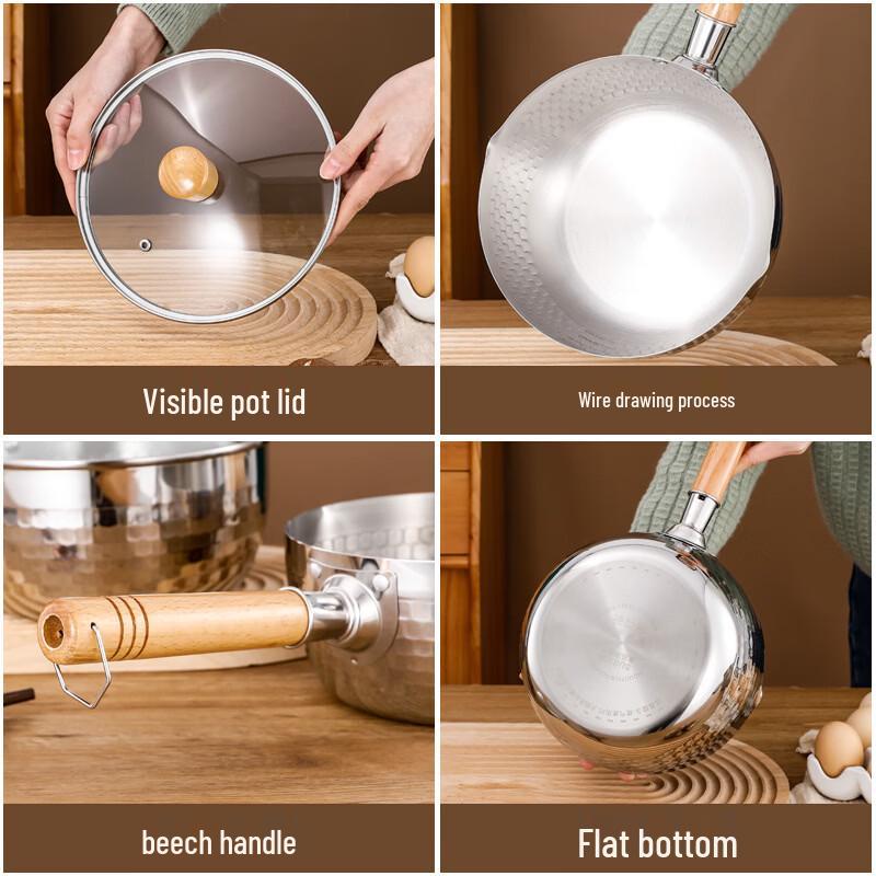 Hammered 304 Stainless Steel Yukihira Pot with Wooden Handle