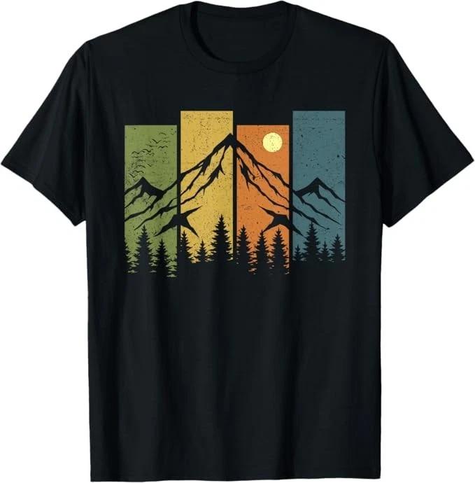 Retro Wildlife Forest Nature Trees Outdoors Mountains Hiking T-Shirt L