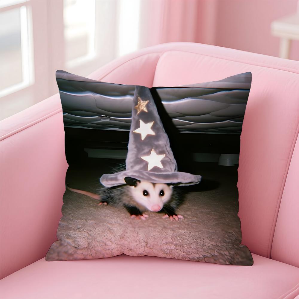 O-Opossum Cushion Cover Pillowcase Short Plush Invisible Zipper Room Sofa Cushion Cover