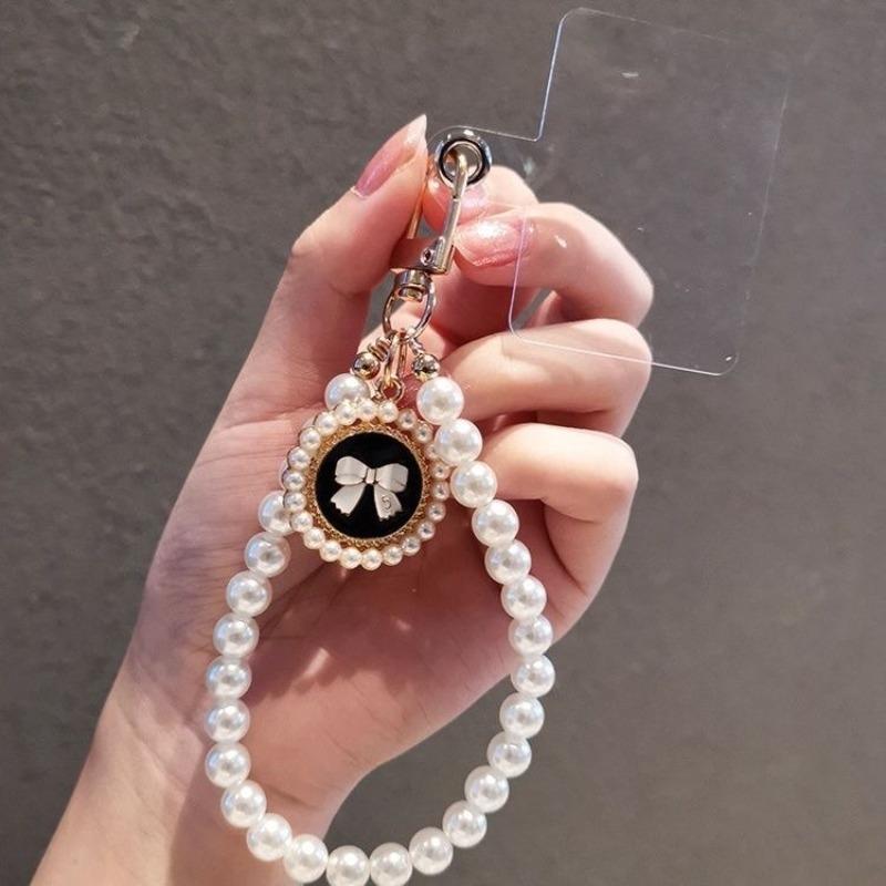 1Pc Glass Pearl Beaded Mobile Phone Chain Bow Accessories Pendant Keychain Girl Cute Bag Pendant