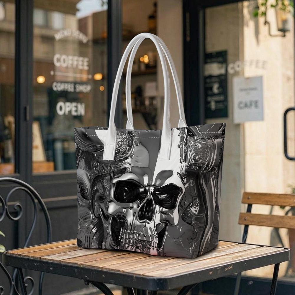 Stylish Skull Pattern Tote Bag for Daily Use Versatile Carryall Handbag