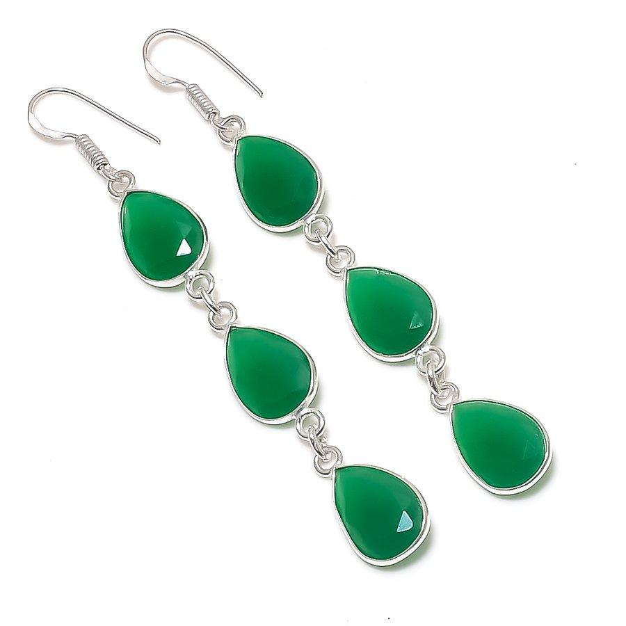 

Natural Green Onyx Gemstone 925 Sterling Silver Jewelry Earring 3.15 A2U83