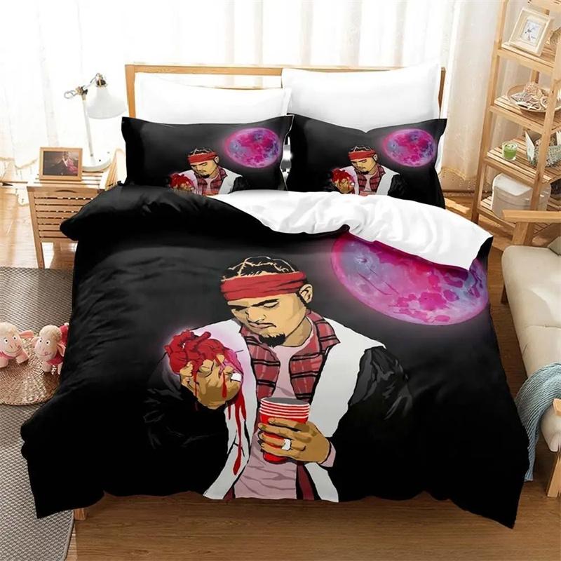 Music Print Chris Brown Bedding Set,Duvet Cover Comforter Bed Set Quilt Cover Pillowcase,King Queen Twin Size Boys Girls Adults
