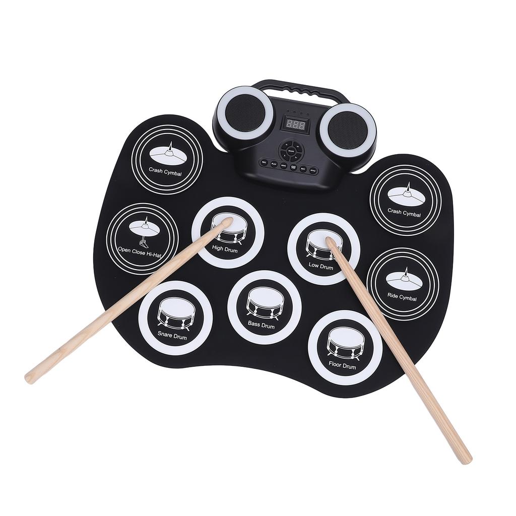 9 Pad Electric Drum Set with Pedals Stick Multifunctional Portable Roll Up Electronic Drum Pad for B