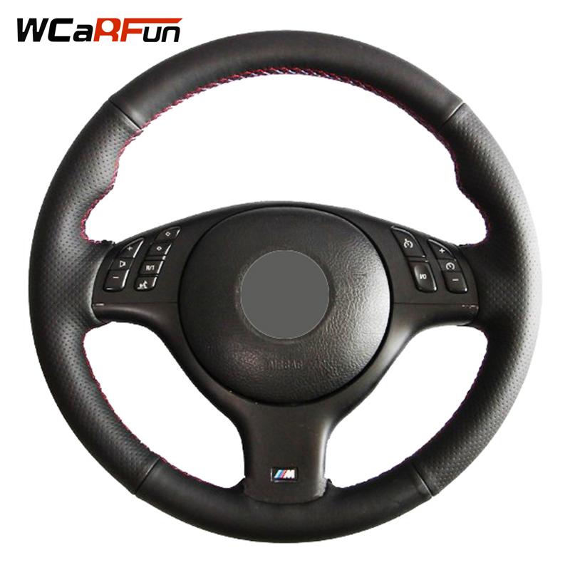 

WCaRFun прошитый вручную черный чехол на руль автомобиля из искусственной кожи для BMW E46 M3 E39 330i 540i 525i 530i 330Ci