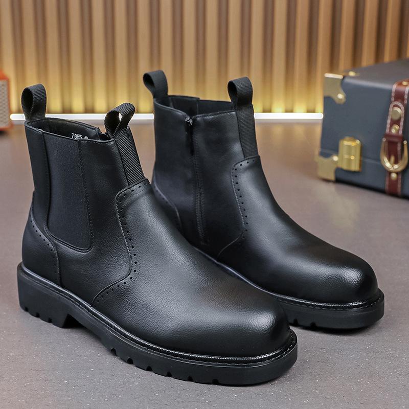 

Кожаные однотонные мужские туфли черного цвета, новые трендовые туфли на осень и зиму, высокие ботинки в стиле ретро на платформе из кожи, большой размер 38 чёрный