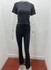2025 Women's European & American Solid Color Round Neck Casual Fashion Set - Short Sleeve Top & Long Pants for Spring/Summer