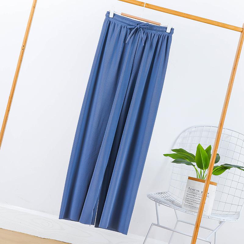 Pantalones de Mujer de Pierna Ancha de Seda Helada de Cintura Alta - Finos de Primavera/Verano, Largos hasta el Suelo, Holgados, de Pierna Recta, Diseño Casual con Caída