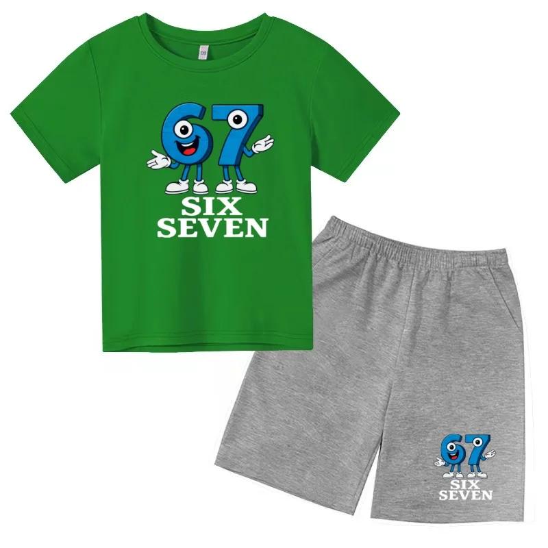 Children Summer Six Seven Cartoon Print Casual Set Clothes T-shirt+Shorts 2P Charming Boy Girl Toddler 3-12 Yrs Short-sleeved