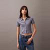 Calvin Klein Casual Striped Texture Polo Short Sleeve Knit Top Women tops Dark-Blue 47AB304-RLW