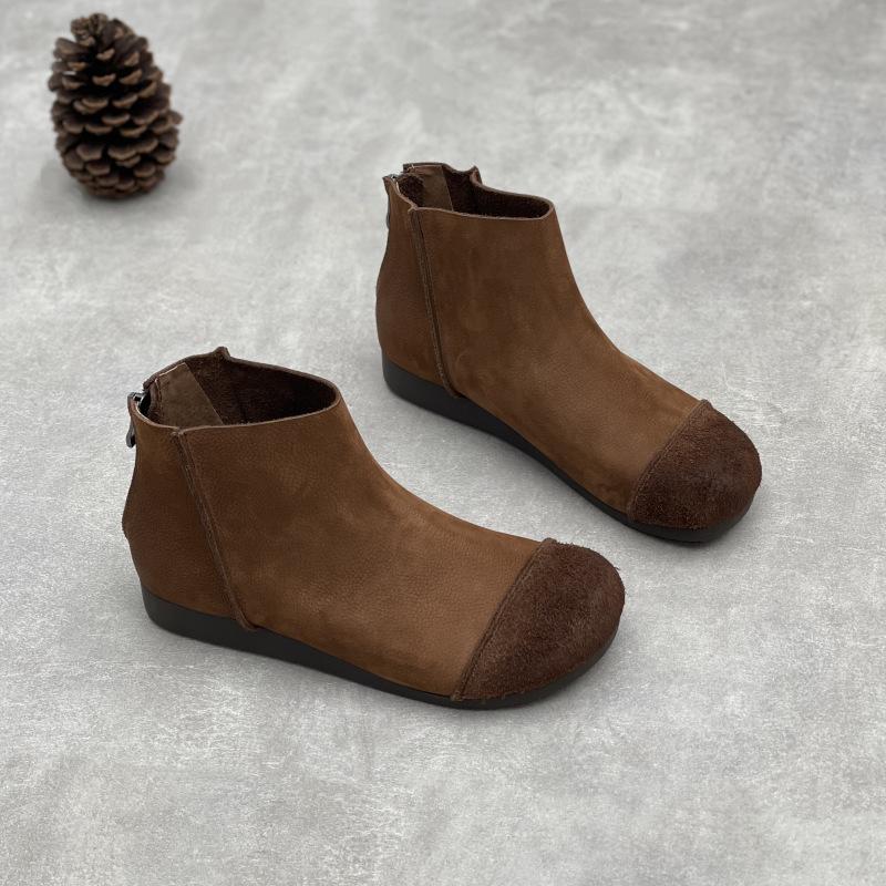 

Johnature Handmade Genuine Leather Women s Shoes Retro Comfortable Soft Cowhide Flat Ankle Boots 38 кофейный