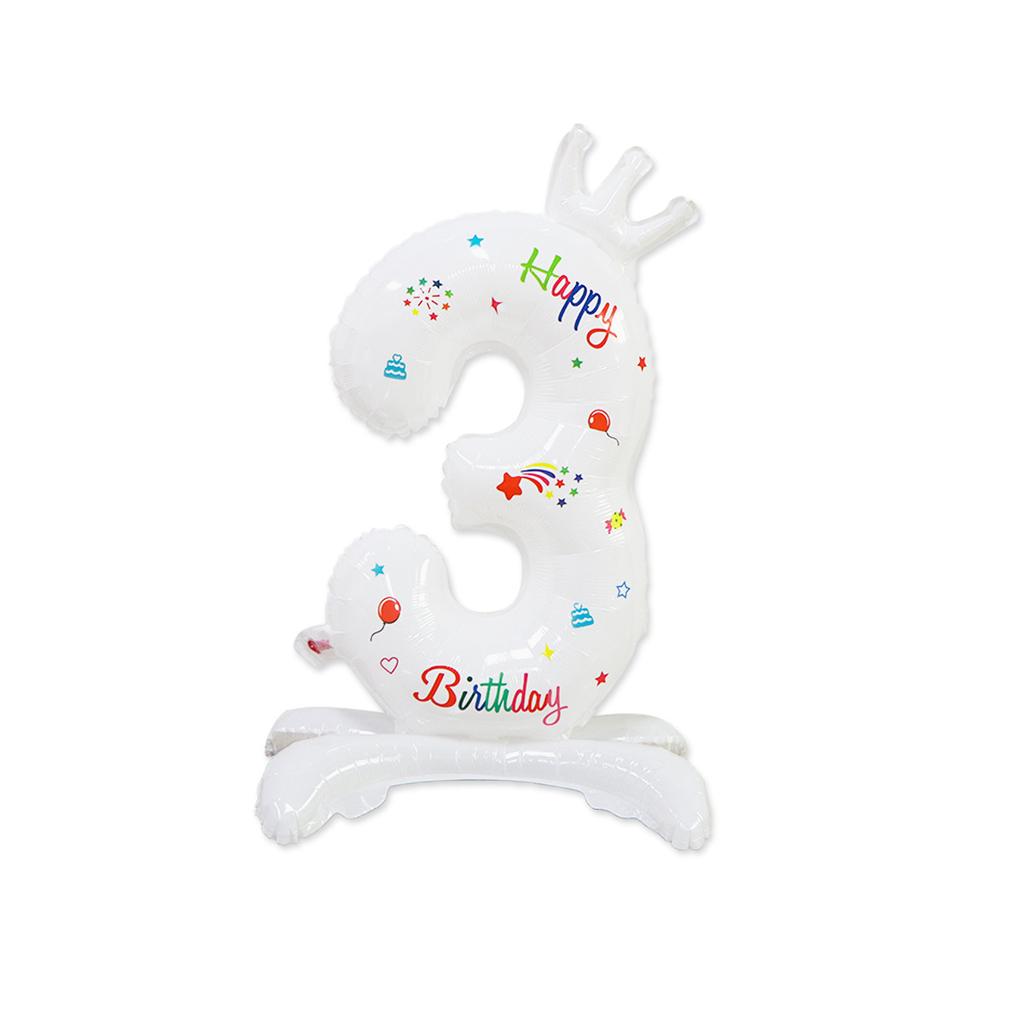 Standing Number 3 Foil Balloon Birthday Decoration Inflatable Party Supplies with Base for Events and Celebrations