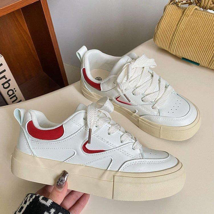 Spring New White Shoes Women's Preppy Style Flat Low-Top Korean Style Leather Canvas Shoes Hong Kong Style Sports Women's Shoes