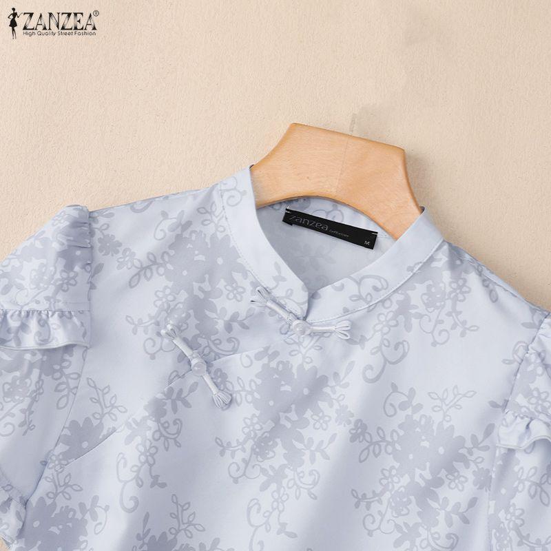 ZANZEA Elegant Women Casual Round Neck Short Sleeve Blouse