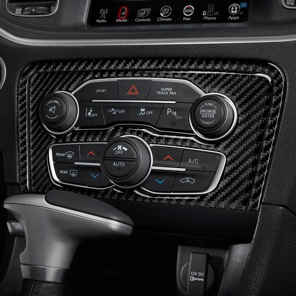 For Dodge Charger 2015 - Accessories Interior Carbon Fiber Car Center Console AC Switch Panel Cover Trim Decal Sticker