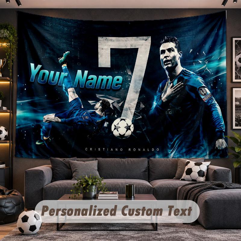 Wandbehang Wandteppich Benutzerdefinierter Name Cristiano Ronaldo Muster Personalisiert Bedruckter Stoff Wanddekoration