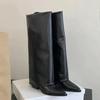 Kniehohe Stiefel mit hohen Absätzen Damenstiefel Leder Klobige Modeschuhe Spitzschuh Schnee Lange Stiefel Neue Designerpumps