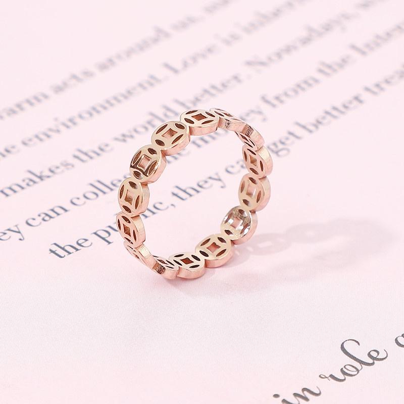 Women Lucky Money Titanium Steel Gold Ring Charm Ring Catcher Coin Stainless Charm Finger Ring