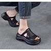 Johnature Genuine Leather Retro Thick Soled Peep Toe Outdoor Slippers Versatile Women's Slip-on Shoes