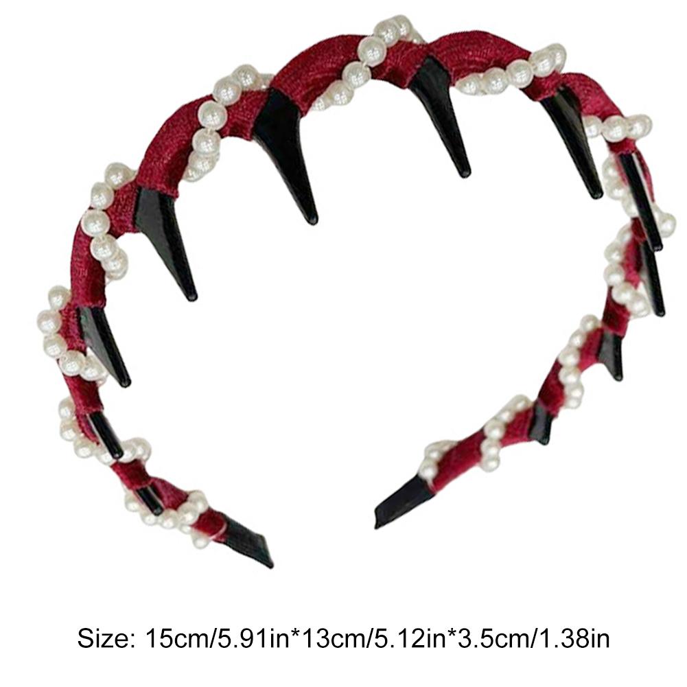 Vintage Velvet Pearl Wave Top Hairband Anti-Slip Toothed Hairband For Women Girls Fashion Sweet Hair Accessories Scrunchies Hoop