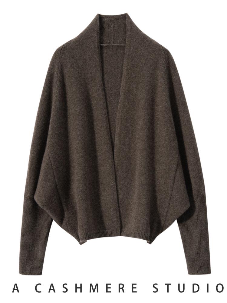 Women's V-neck Cashmere Cardigan: Cozy Batwing Sleeve, Thick Shawl Knitwear for Autumn & Winter