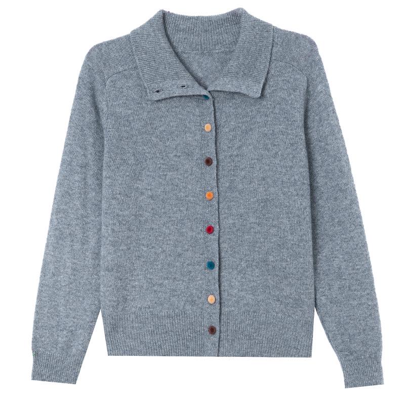 100% Reine Wolle Umlegekragen Damen Strick-Cardigan - Herbstmode Kurze Jacke