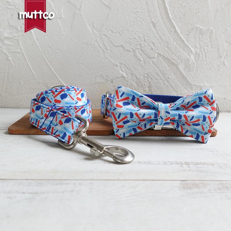 MUTTCO Blue Jelly Dog Collar & Leash Set with Bow Tie UDC-124 M